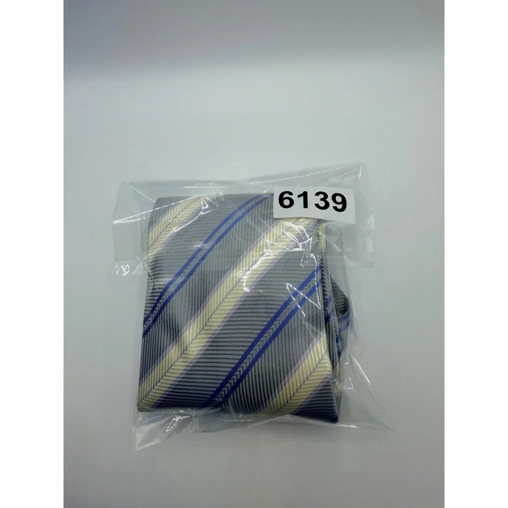 Gucci Mens Silk Tie Grey Blue Cream Diagonal Stripe Hand Made Italy 3.75 Inch